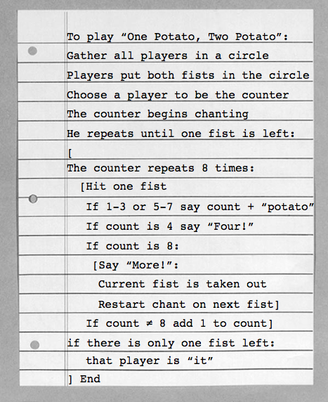 pseudocode for one-potato two-potato game