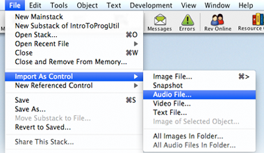 Import audio file menu in Rev
