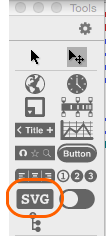 LiveCode tools palette with SVG Icon widget highlighted