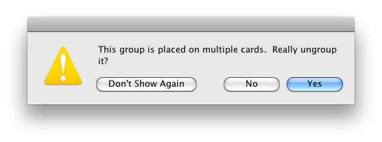 You will be warned before ungrouping a group that is on more than one card.